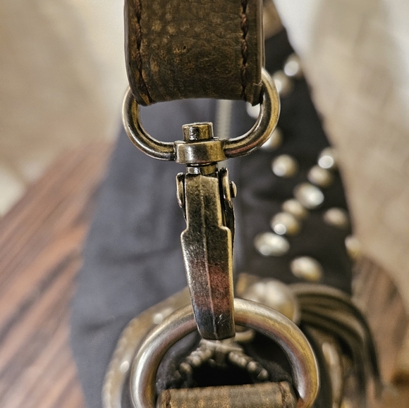 Steve Madden Black Cotton Hobo Style Shoulder Bag Embellished - Picture 6 of 8